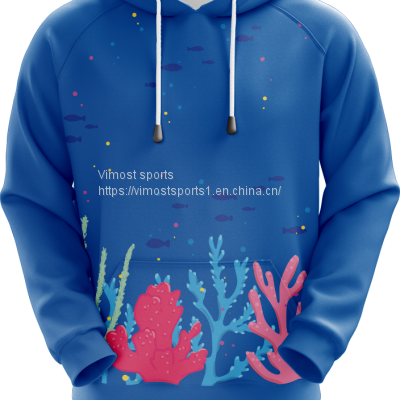 Blue Custom Sublimation Hoodie with Coral Pattern