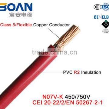 N07V-K 450/750V Class 5 Cu/PVC wire cable CEI 20/22-2/EN 50267-2-1