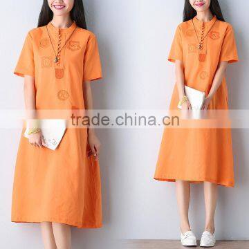 JPSKIRT1605989 Latest Fashion Ladies Orange Embroidery Dress