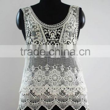 100% cotton lace sleeveless shirt ,lady blouse lace cotton shirt wholesaler .
