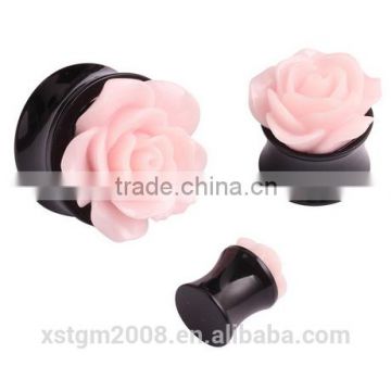 Pink Rose Flower Ear Plug Acrylic Flesh Ear Plug Tunnel