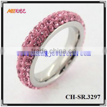Pink crystal inlay stainless steel nail ring for love