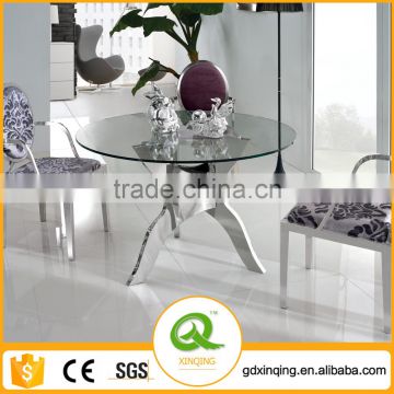 HOT SALE Round Glass Dining Table With Stainless Steel Frame TH314