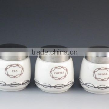 white ceramics/porcelain type canister set with lid AB grade eco-friendly