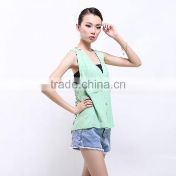 light green two chest pocket jacquard back casual ladies blouse