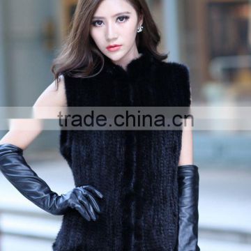 YR691 knitted real mink fur black /brown short sleeve vest
