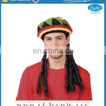 Adult Jamaican Rasta Hat with Dreadlocks Wig Lace Front Wig