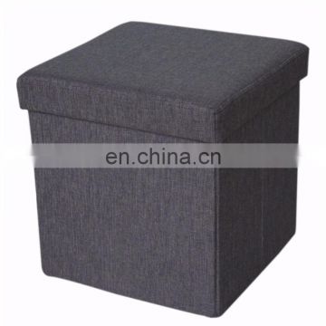 RTS Faux Linen Fabric Foldable Storage Ottoman For Home Furniture