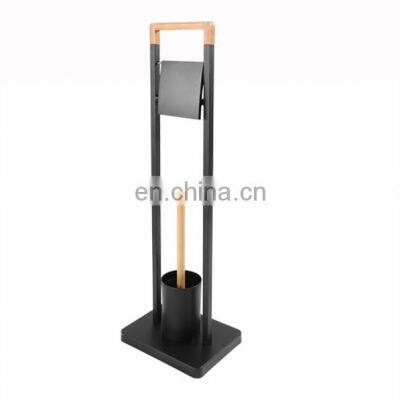 Bamboo and Steel Powder Coating Toilet Paper Holder Popular Bathroom Paper Holder New Design Standing Toilet Paper Holder T