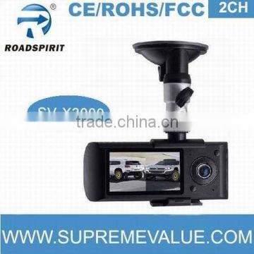 140 degree 2 camera gsm car dvr video recorder with gps navigation with 2.7 inch LCD screen