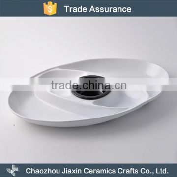 Wholesale large ceramic divided oval snack dish