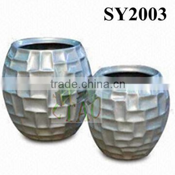 Silver indoor round fiberglass pot