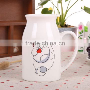 cute white morning milk cup with big hero printing mug
