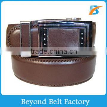 Beyond 35mm Men's Brown Solid Genuine Leather Ratchet Belt with Auto Lock Buckle