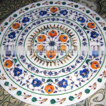 White Marble Inlay Plate, Marble Inlay Round Plate, Decorative marble Plate