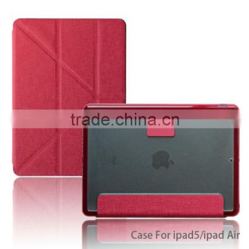 Good quality book style wallet leather flip case for ipad 5