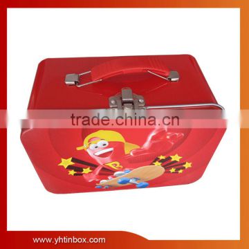 red tin box for toys with handle