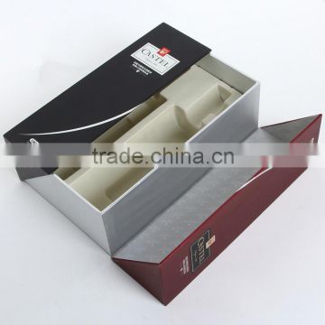 Elegant cardboard wine box/ flip top wine paper box with magnetic catch/ wine bottle box supplies