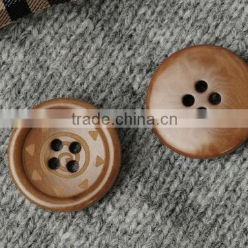4 Holes Fancy Coffee Natural Corozo Nut Buttons with Figure Engraved on for Lady's Clothings