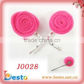 J0028 Goody pink rose hair flower with clips for girl