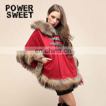 girls fashion temperature red lovely woolen cloak cape overcoat