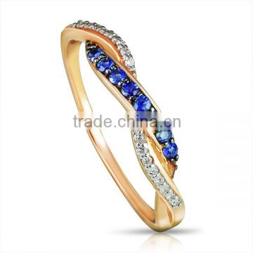 14K Gold ring with sapphire and diamonds