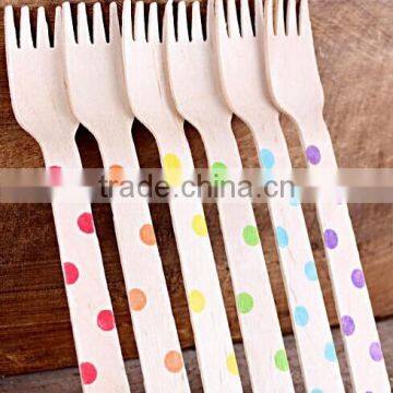 Wooden Dessert Forks with Polka Dots in Rainbow Colors - Eco-friendly SMALL Wooden Appetizer Forks, Utensils