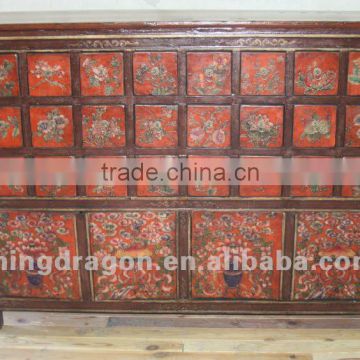 Chinese antique furniture pine wood red Tibet medicine cabinet