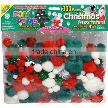 christmas diy acrylic and tinsel green and white pom poms 300pcs/bag/