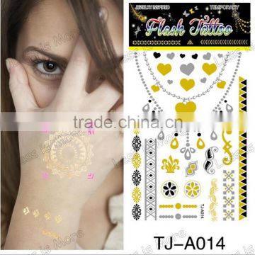 2015 Latest style Gold and Silver Foil Jewelry Tatoos Sticker