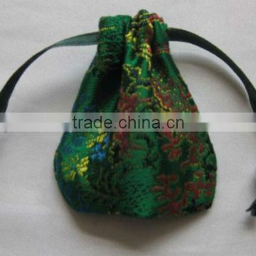 green small drawstring jewel pouch bag with beads