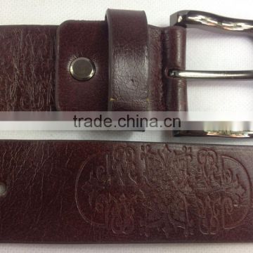 gunmetal pin buckle embossed pattern design PU leather belt for women