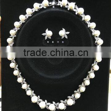 High quality Cubic zirconia bridal pearl jewelry sets