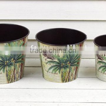 2016 Hot Sale s/3 paper decal planter metal coconut flower pot