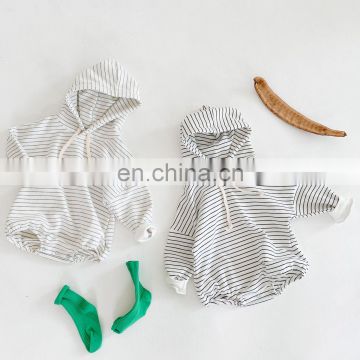 2020 autumn baby clothing infant baby bodysuits striped hooded girls boys jumpsuits baby one piece