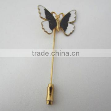 Butterfly Design Stick Lapel Hat Pin Brooch Black Silver Enamel Gold Tone Metal