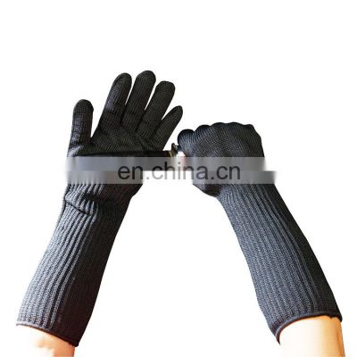 7 Gauge High Tenacity Polyester Black Stainless Steel Wire Cut Abrasion Tear Resistant Policeman working Gloves 38cm Long Cuff