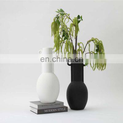 2021 Nordic Minimalism Ceramic Handcraft Matte Porcelain Two Wings Cylinder Flower Vase