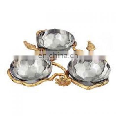 silver bowl gold plated leaf metal bowl