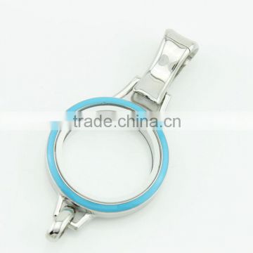Fashion promotion 316L stainless steel blue enamel lanyard screw floating charm locket
