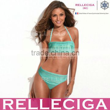 RELLECIGA Green + Metallic Pattern Fringe Swimwear Bikini Set