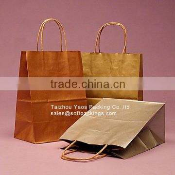 new design colored kraft paper carrier bag, printed kraft paper shopping bag, take away paper packaging bag with flat bottom