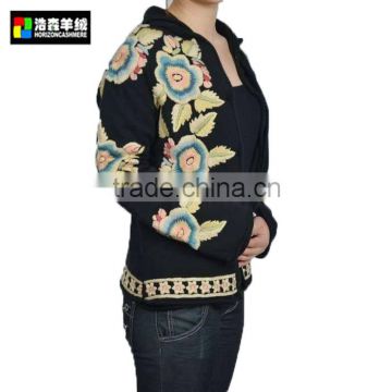 Hand Embroidery Royal Cashmere, Women Elegant Black Cashmere Sweater