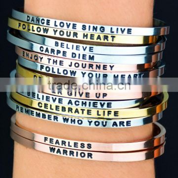 Custom Stainless Steel Jewelry Bangle Engraved Bracelets Wholesale With Saying "REMEMBER WHO YOU ARE"