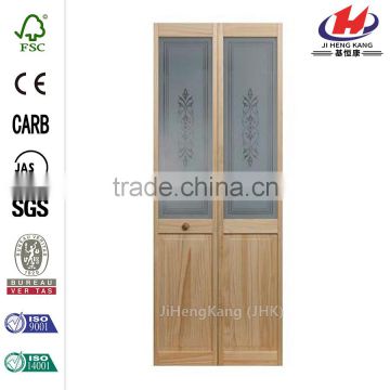 JHK- G15 Teak Wood With Glass Carved Solid Wood Onitek Bi-fold Door