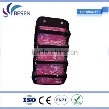 2016 fashion and function cosmetic rolling bag with PVC zip pockets