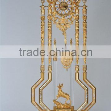 Solid Gilt Copper Floor Clock, Ornate Design Pendulum Clock, 24K Gold Plated Decoration Clock