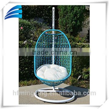 Outdoor patio egg shaped swing chair with stand& white cushions