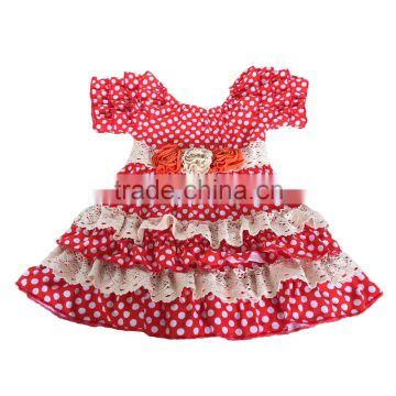Eco-friendly fabric made cotton lace dress polka dots flower girl dresses girls red dress