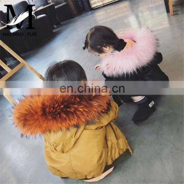 2017 Fashionable Children Winter Real Rabbit Fur Lined Flight Suit Parka Jacket Kids Parka Real Fur